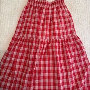 English Factory Red and White Tiered Midi Skirt